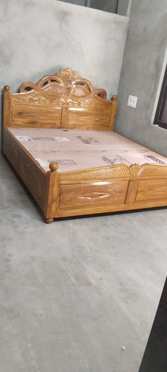 Handcrafted Solid Wood Carved Bed with Storage – Premium Traditional Design