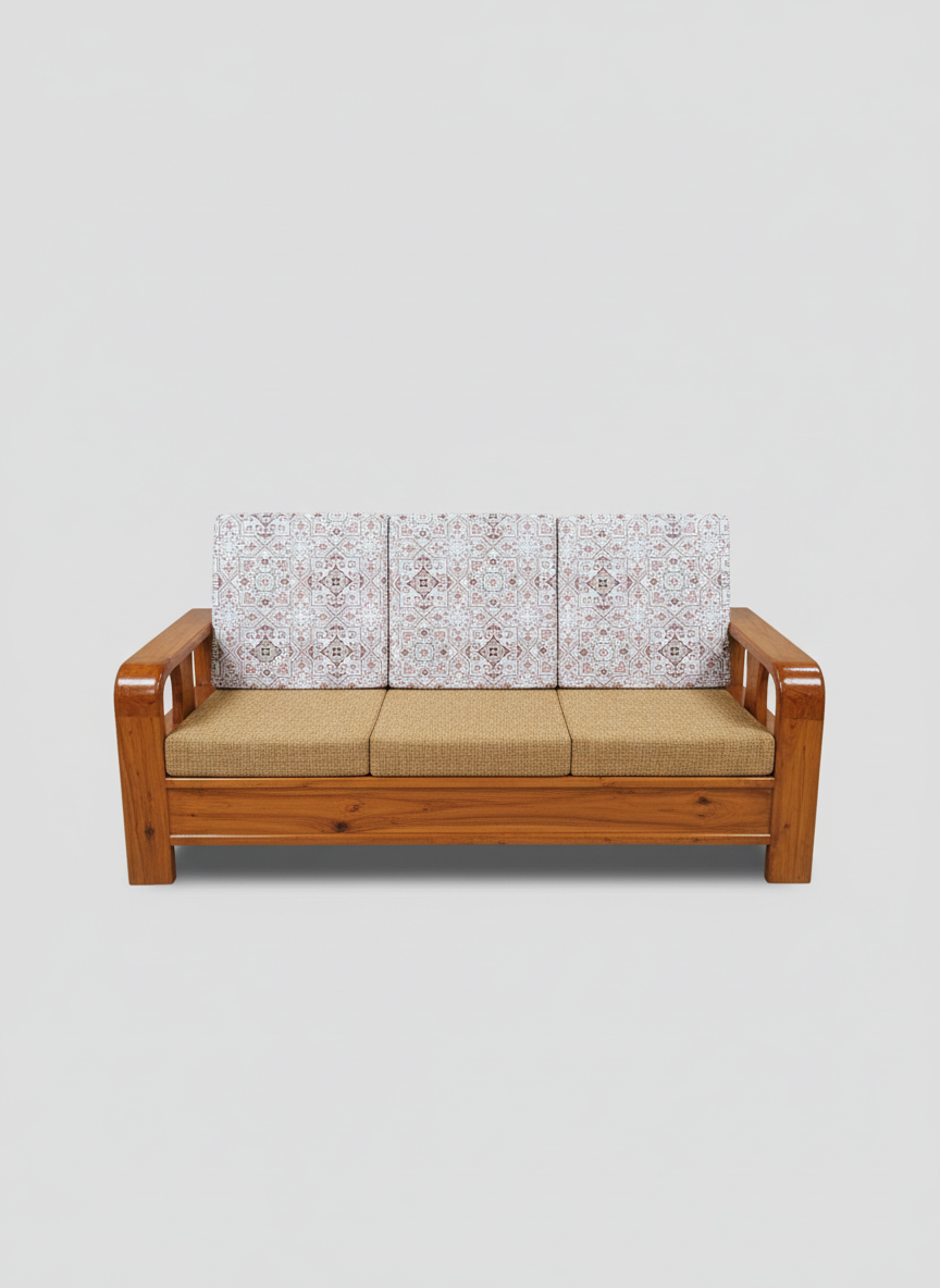5-Seater Wooden Sofa Set | 3-Seater + 2 Chairs | Premium Solid Wood Frame & Comfortable Cushions