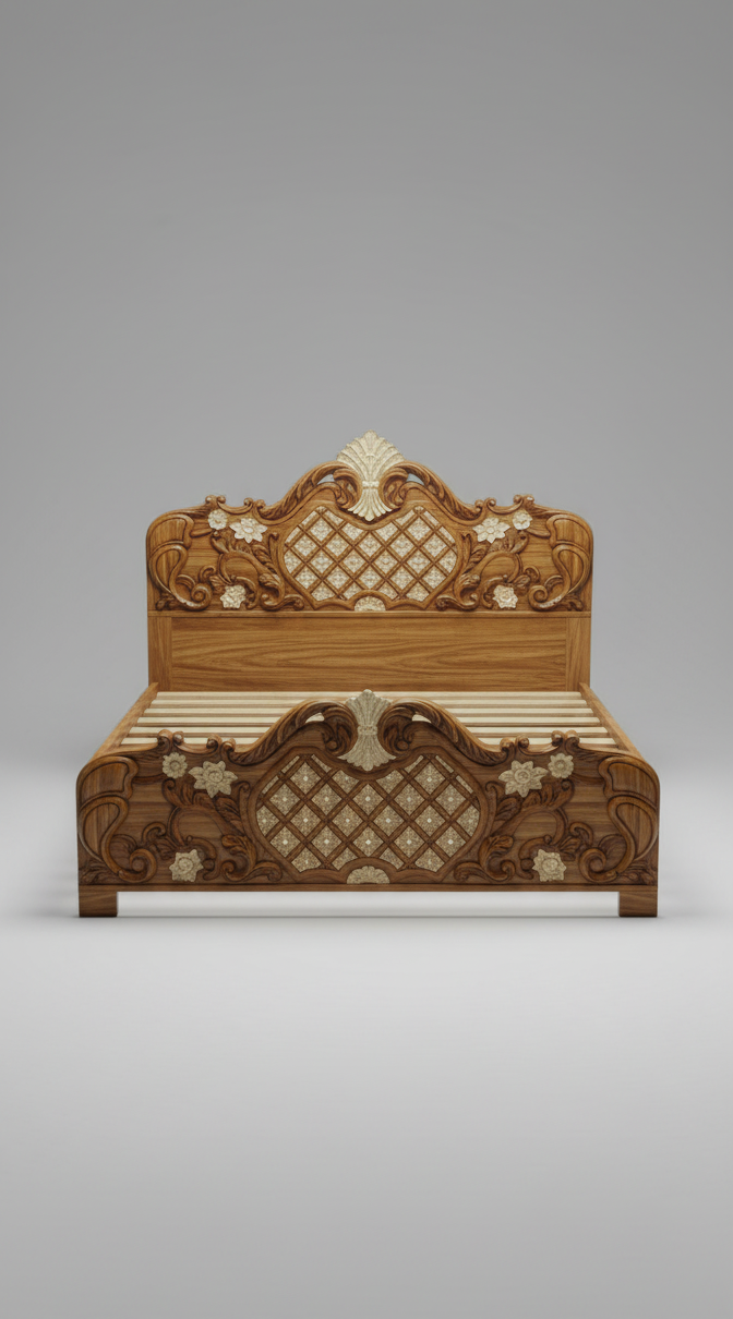 Hand-Carved Royal Wooden Bed