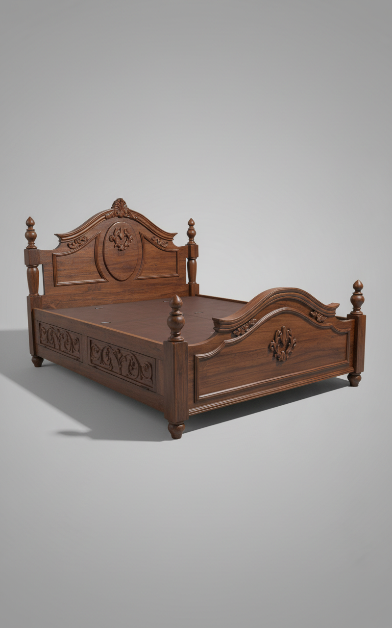 Handcrafted Solid Wood King Size Bed – Premium Traditional Carved Design